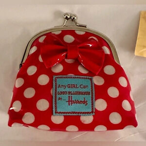 NWT Harrods Red and White Poka Dot Change Purse